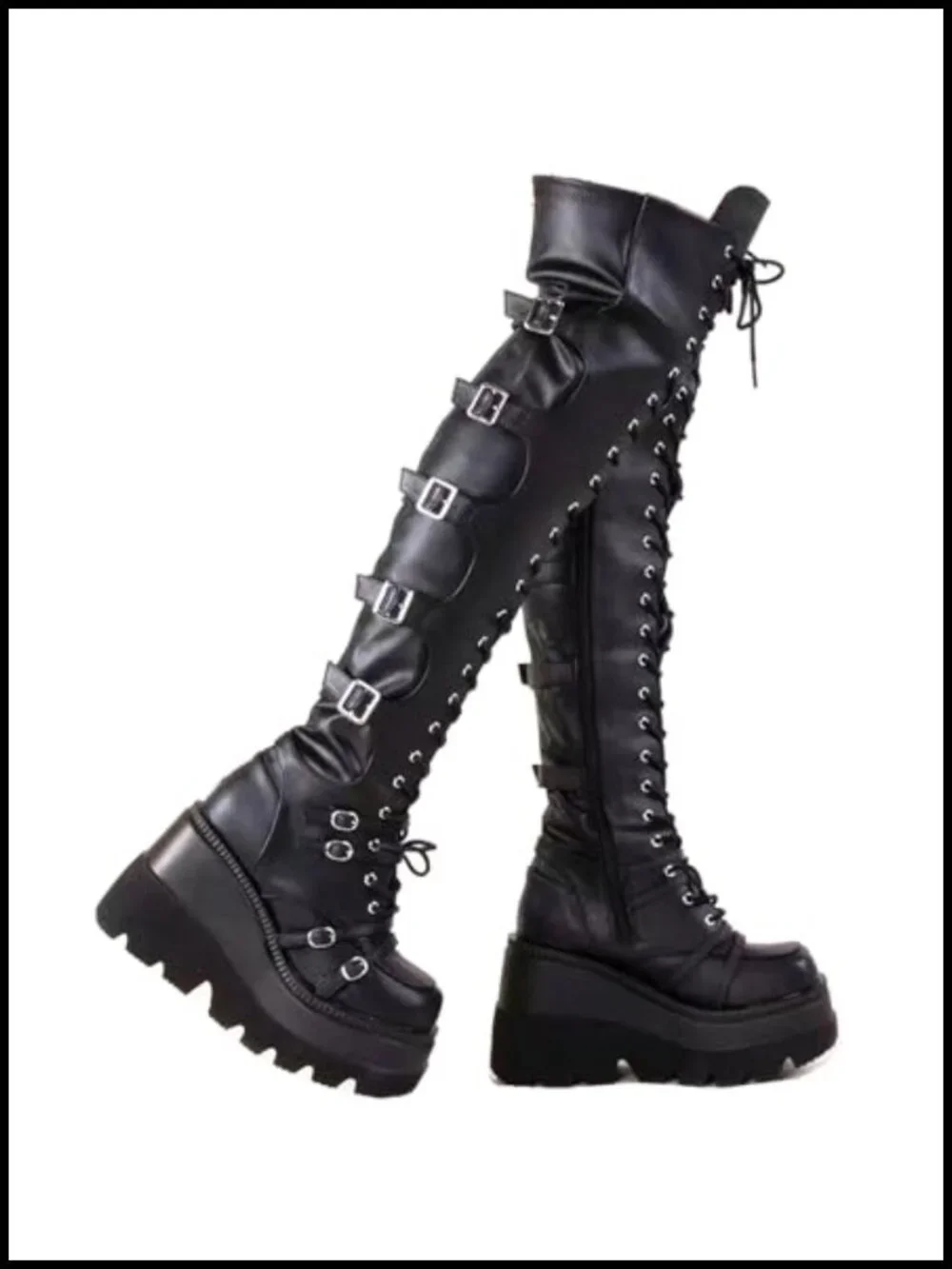 Over the Knee Platform Boots Chunky Heel Thigh High Lace Up Side Zip